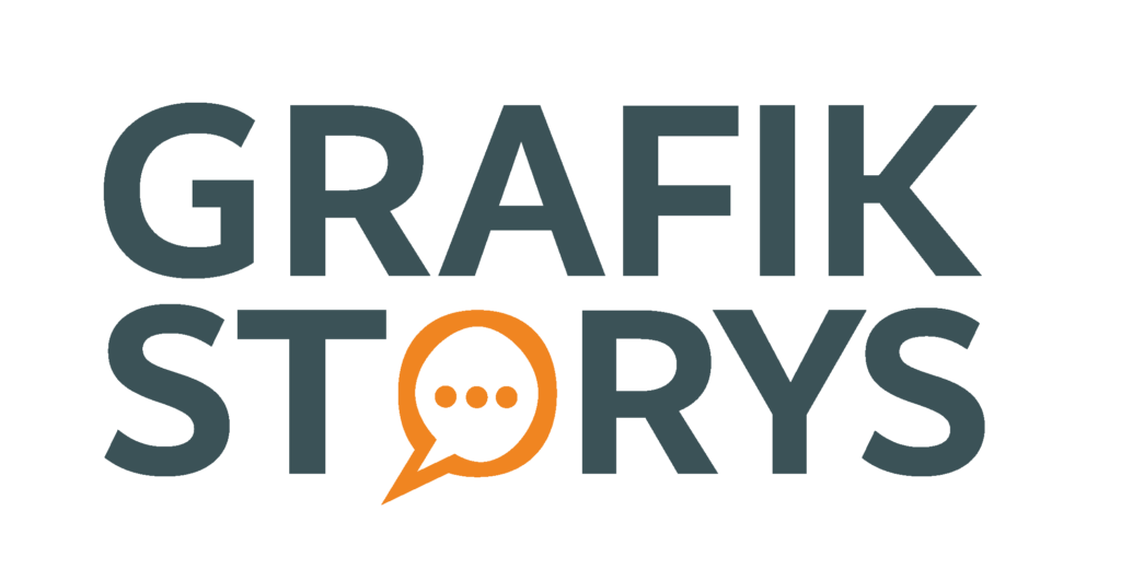 Logo Grafikstorys in orange und gruen