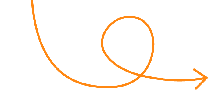 orangener Pfeil mit einer Schlaufe nach rechts zeigend