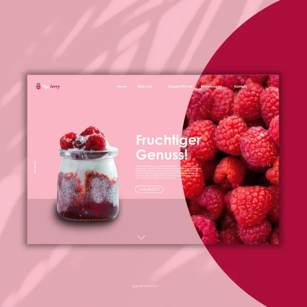 Webseiten Design der Marke Raspberry in rosa mit Himbeeren